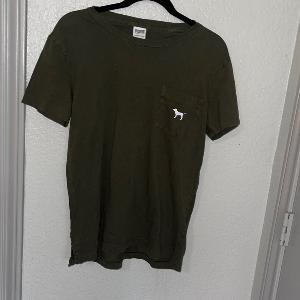 Navy green “pink” shirt with pocket in front